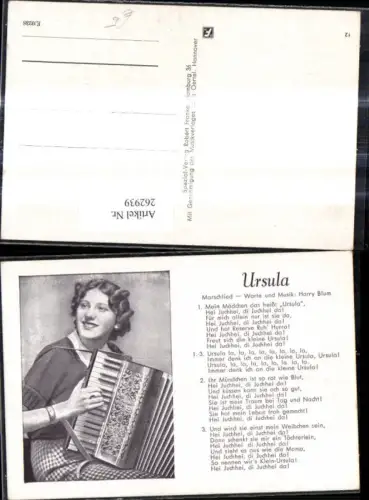 262939,Liedkarte Ursula Marschlied Harry Blum Worte Musik Ziehharmoniker