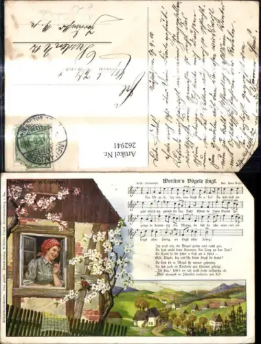 262941,Künstler Ak Rud. Schneider W. Cristofani Liedkarte Worüms Vögele singt Notenzeile Text