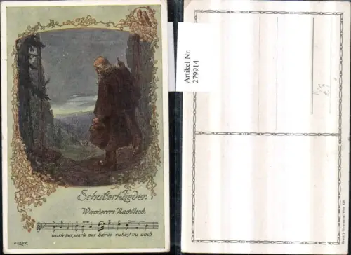 279914,Künstler AK O. Elsner Liedkarte Schubert-LIeder Wanderers Nachtlied alter Mann m. Stock Passepartout