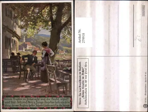 279918,Künstler AK P. Hey 40 Liedkarte Keinen Tropfen im Becher Text pub Verein f. d. Deutschtum im Ausland