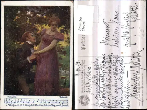 279920,Künstler AK Liedkarte Volksweise Liedzeile Liebespaar Liebe Paar pub Deutscher Schulverein 1205