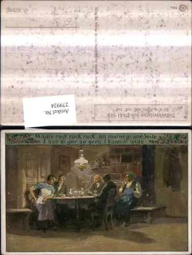 279924,Künstler AK P. Hey 67 Liedkarte Mädle ruck ruck ruck Personen b. Tisch Gläser Pfeife
