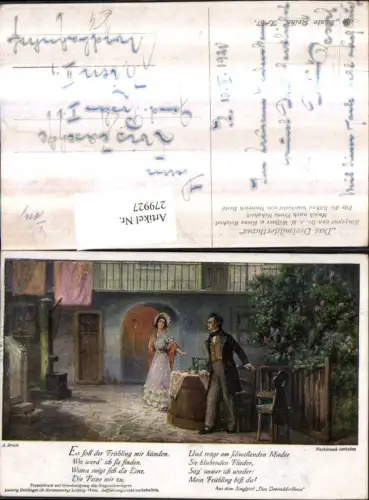 279927,Künstler AK E. Broch Liedkarte 67 F. Schubert Das Dreimäderlhaus v. A. M. Willner u. H. Reichert Liebespaar
