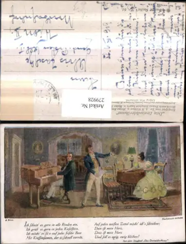 279928,Künstler AK E. Broch Liedkarte 68 F. Schubert Das Dreimäderlhaus v. A. M. Willner u. H. Reichert Klavier Frau K