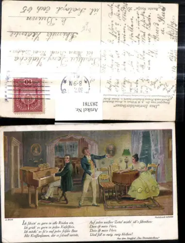 283781,Künstler Ak A. Broch Liedkarte Das Dreimäderlhaus Franz Schubert
