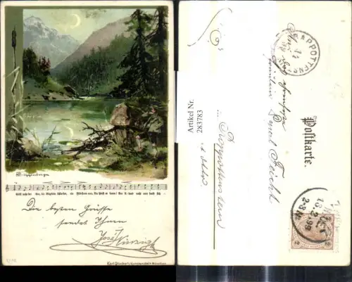 283783,Künstler Litho Guggenberger Liedkarte Notenzeile Still ruht der See