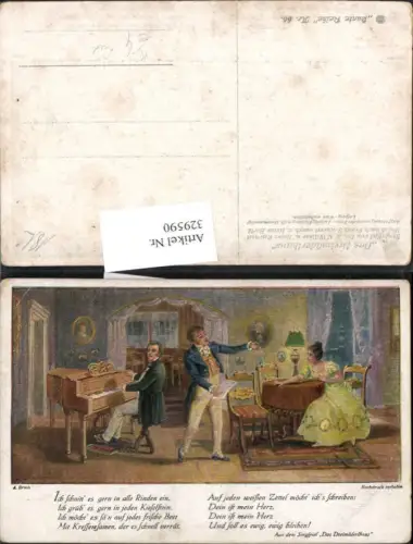329590,Künstler Ak A.Broch Schubert Dreimäderlhaus Liedkarte