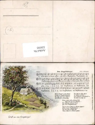 329595,Liedkarte Der Vuglbärbaam v. Schreyer Erzgebirge Notenzeile Text