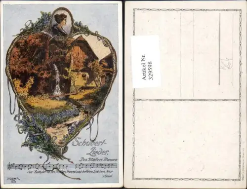 329598,Künstler Ak O. Elsner Schubertlieder Des Müllers Blumen Wassermühle Liedkarte