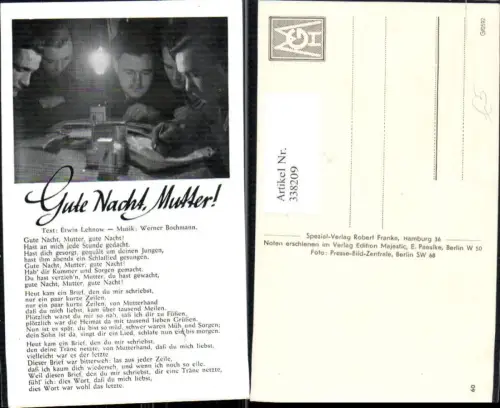 338209,Liedkarte Gute Nacht Mutter Erwin Lechnow Werner Bochmann Text