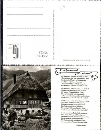 355026,Liedkarte O Schwarzwald o Heimat Ludwig Auerbach Bauernhaus Text