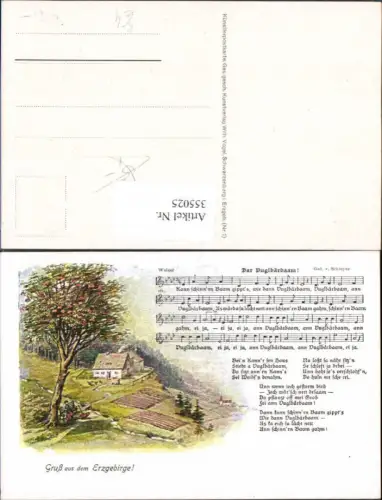 355025,Künstler Ak Liedkarte Dar Vuglbärbaam Ged. v. Schreyer Walzer Notenzeilen Text Erzgebirge