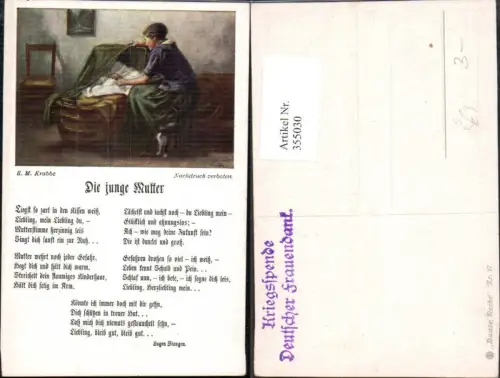 355030,Künstler Ak H. M. Krabbe Die Junge Mutter Liedkarte Stempel Kriegsspende Dt. Frauendank