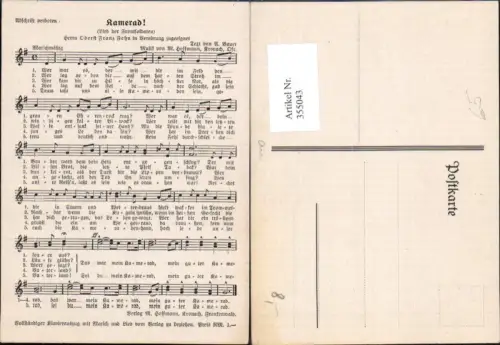 355043,Liedkarte Kamerad Lied d. Frontsoldaten Oberst Franz Fehn W. Hoffmann Musik Notenzeile