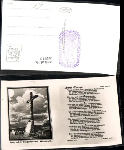 362815,Liedkarte Zwei Kreuz Ottokar Kernstock Bürgeralpe b. Mariazell Kreuz Text