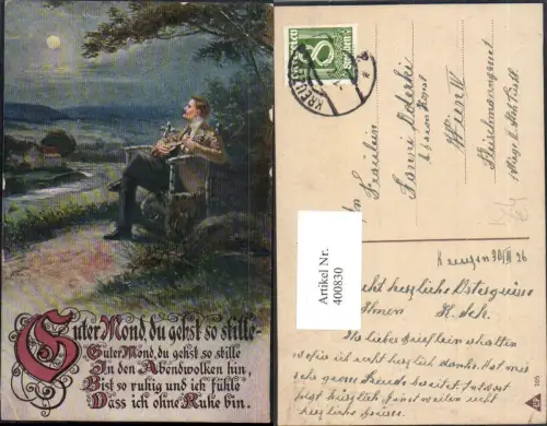 400830,Liedkarte Guter Mond du gehst so stille Mond Mann m. Mandoline