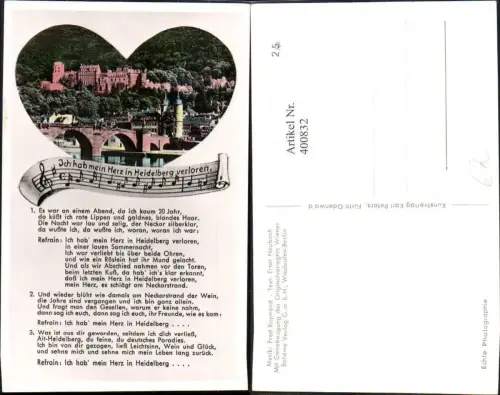 400832,Liedkarte Ich hab mein Herz in Heidelberg verloren Fred Raymond