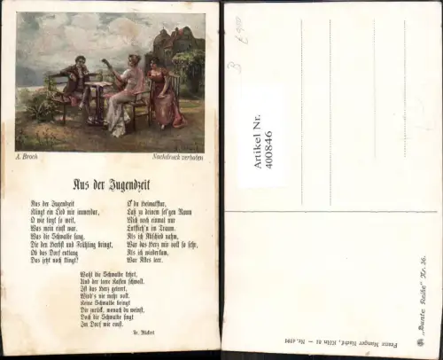 400846,Liedkarte A. Broch Aus der Jugendzeit
