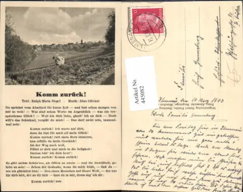 445082,Liedkarte Komm zurück Dino Olivieri Ralph Siegel Text Musik