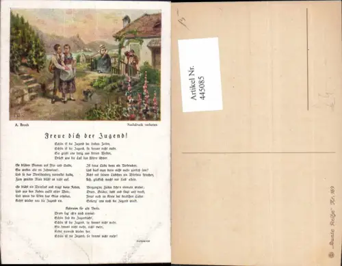 445085,Liedkarte A. Broch Freue dich der Jugend Volksweise Musik