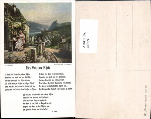 445091,Liedkarte A. Broch Das Herz a. Rhein Text Musik