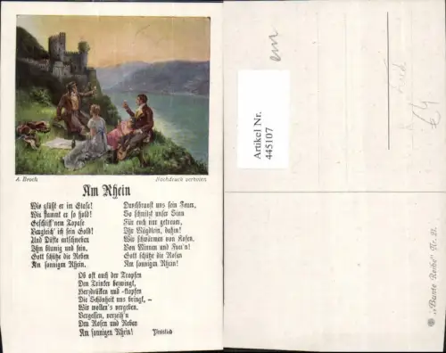 445107,Liedkarte A. Broch Am Rhein Greislied Wein Burg Musik
