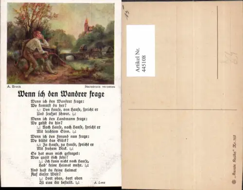 445108,Liedkarte A. Broch Wenn ich den Wanderer frage A. Lenz Musik