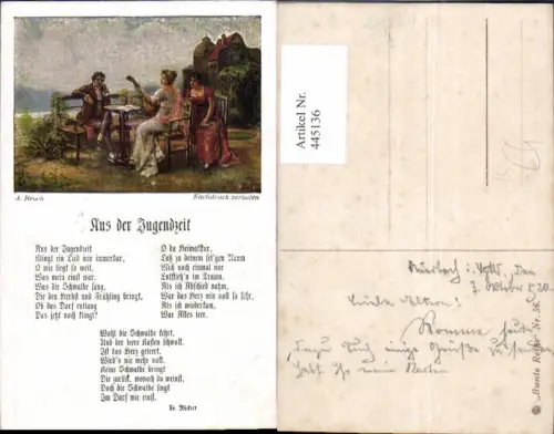 445136,Künstler Liedkarte A. Broch Aus der Jugendzeit Fr. Rückert Musik