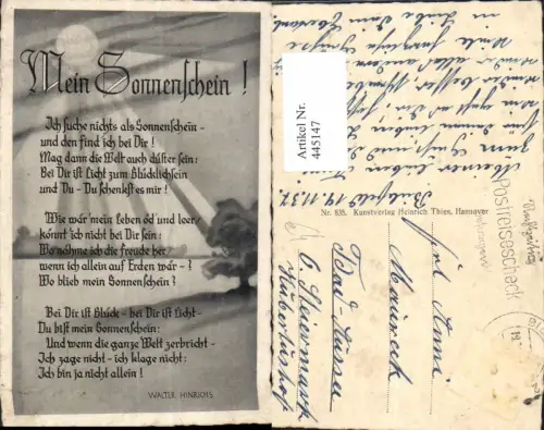 445147,Liedkarte Mein Sonnenschein Walter Hinrichs Text Musik