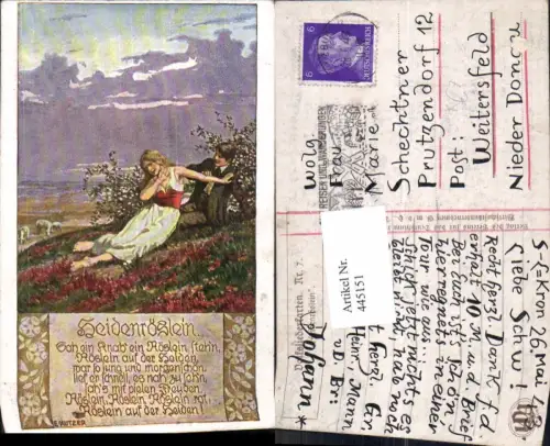 445151,Künstler Liedkarte E. Kutzer Heidenröslein Text Musik