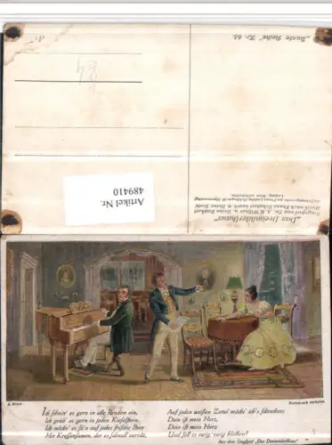 489410,Künstler AK A. Broch Liedkarte Dreimäderlhaus Schubert Klavier