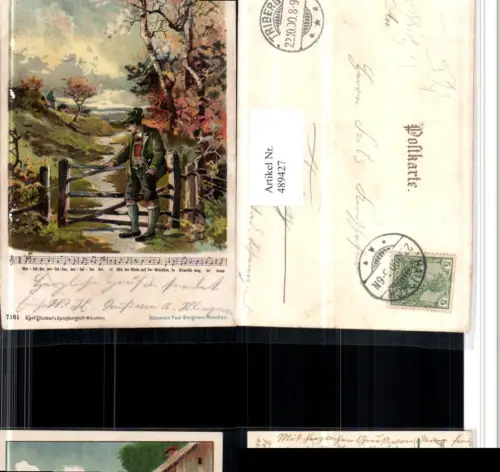 489427,Künstler Litho T. Guggenberger Liedkarte Wanderer