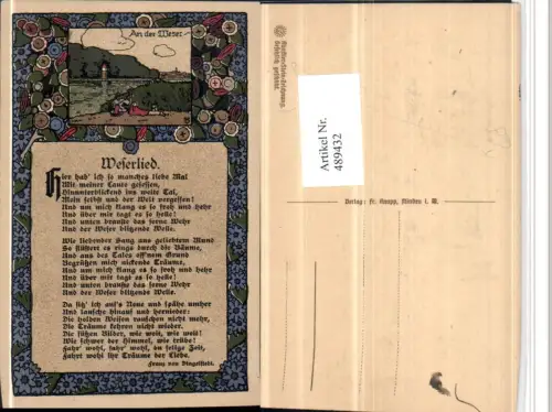 489432,Künstler AK Steinzeichnung Liedkarte Weserlied