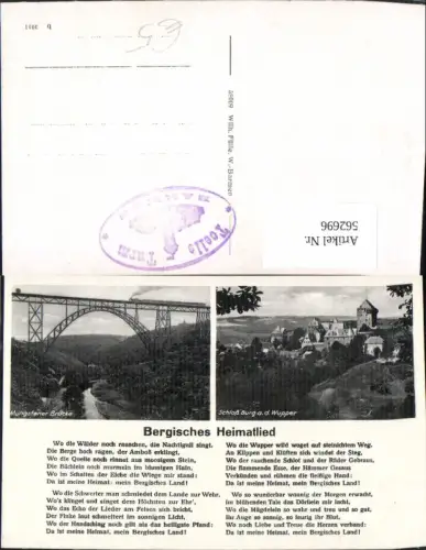 562696,Liedkarte Bergisches Heimatlied Text Müngstener Brücke Schloß Burg a. d. Wupper