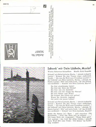 562697,Liedkarte Schenk mir dein Lächeln Maria Schwenn-Schaeffers Erik Deneke Venedig
