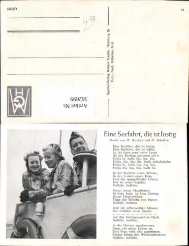 562699,Liedkarte Eine Seefahrt die ist lustig H. Borders N. Schultze Frauen Schiff