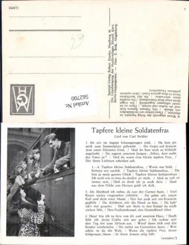 562700,Liedkarte Tapfere kleine Soldatenfrau Carl Sträßer Soldat Zug Abschied