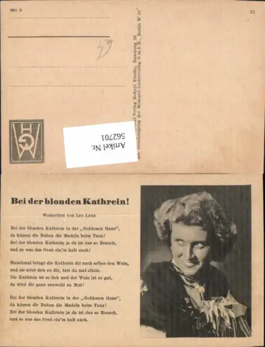 562701,Liedkarte Bei der blonden Kathrein Leo Leux Walzerlied