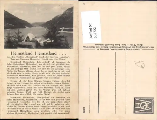 562722,Liedkarte Heimatland Heimatland Operette Monika Hermann Hermecke Nico Dostal