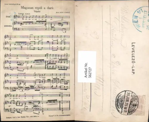 562727,Liedkarte Magasan repül a daru Nepdal Kun Laszlo Ungarn