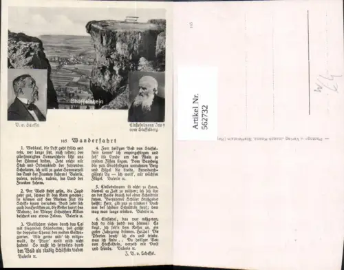 562732,Liedkarte Wanderfahrt B. v. Scheffel Einfiedelmann Ivo v. Staffelberg Steffelstein