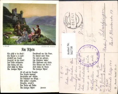562738,Künstler Ak A. Broch Liedkarte Am Rhein Preislied