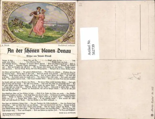562739,Künstler Ak a. Broch Liedkarte An der schönen blauen Donau Johann Strauß F. v. Bernerth