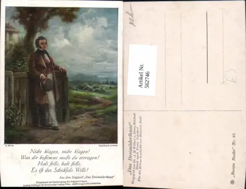 562746,Künstler Ak A. Broch Liedkarte Singspiel Dreimäderlhaus Franz Schubert Heinrich Berte