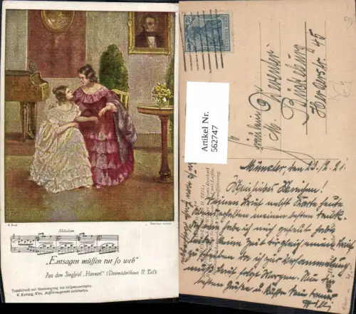 562747,Künstler Ak A. Broch Liedkarte Entsagen müssen tut so weh Hannerl Dreimäderlhaus Schubert