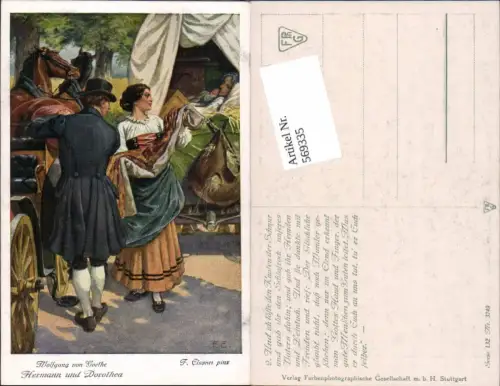 569335,Künstler AK F. Elssner Hermann u. Dorothea W. v. Goethe Kutsche Pferde