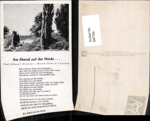 647744,Liedkarte Am Abend auf der Heide Eldo di Lazzaro Klaus F. Richter