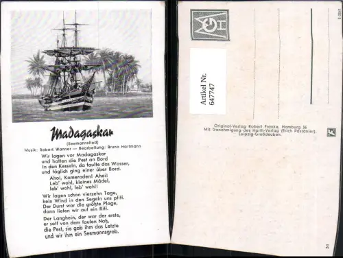 647747,Liedkarte Madagaskar Seemannslied Robert Wagner Bruno Hartmann