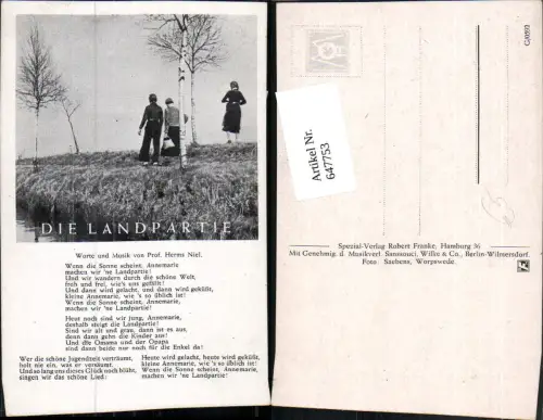 647753,Liedkarte Die Landpartie Prof. herms Niel