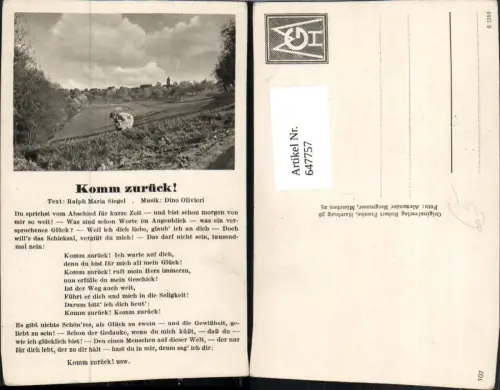 647757,Liedkarte Komm zurück Ralph Maria Siegel Dino Olivieri